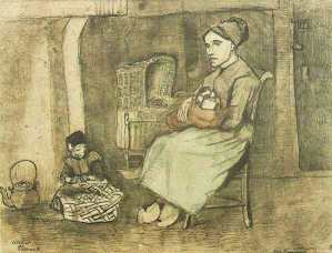 'Madre con cuna y nio sentado por el suelo'
Etten: Octubre de 1881
(Otterlo, Krller-Mller Museum)
F 1070, JH 74 
